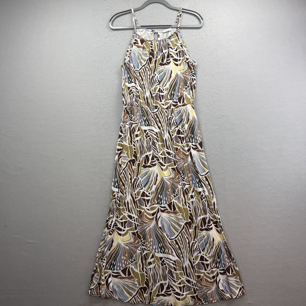 Lascana Dress‎ Women's 8 Maxi Halter Neck Ivory Khaki Abstract Coastal Summer